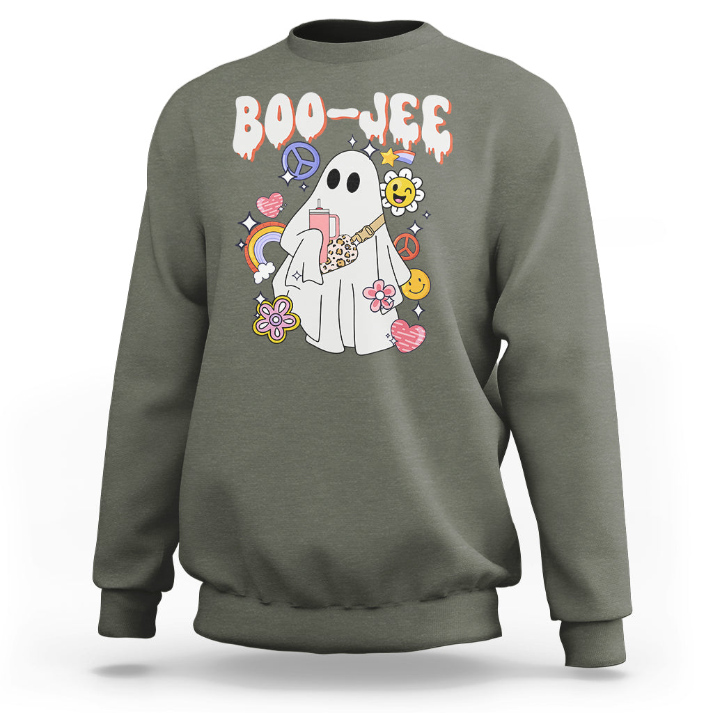 Ghost Halloween Costume Sweatshirt Spooky Season Hippie Boujee Boo-Jee - Wonder Print Shop
