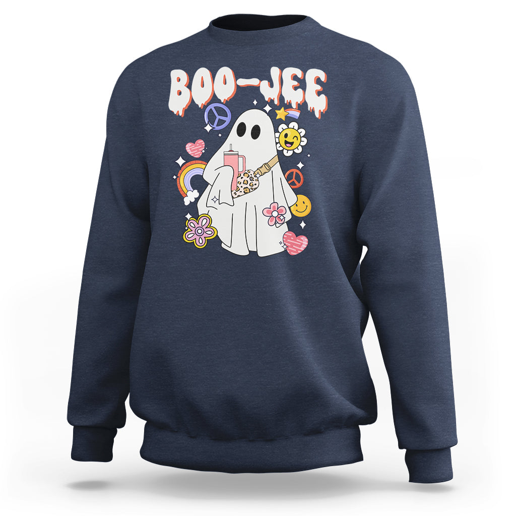 Ghost Halloween Costume Sweatshirt Spooky Season Hippie Boujee Boo-Jee - Wonder Print Shop