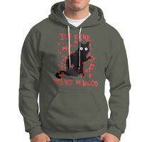 Funny Black Cat Hoodie It's Fine I'm Fine It's Not My Blood Halloween Joke - Wonder Print Shop