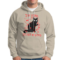Funny Black Cat Hoodie It's Fine I'm Fine It's Not My Blood Halloween Joke - Wonder Print Shop