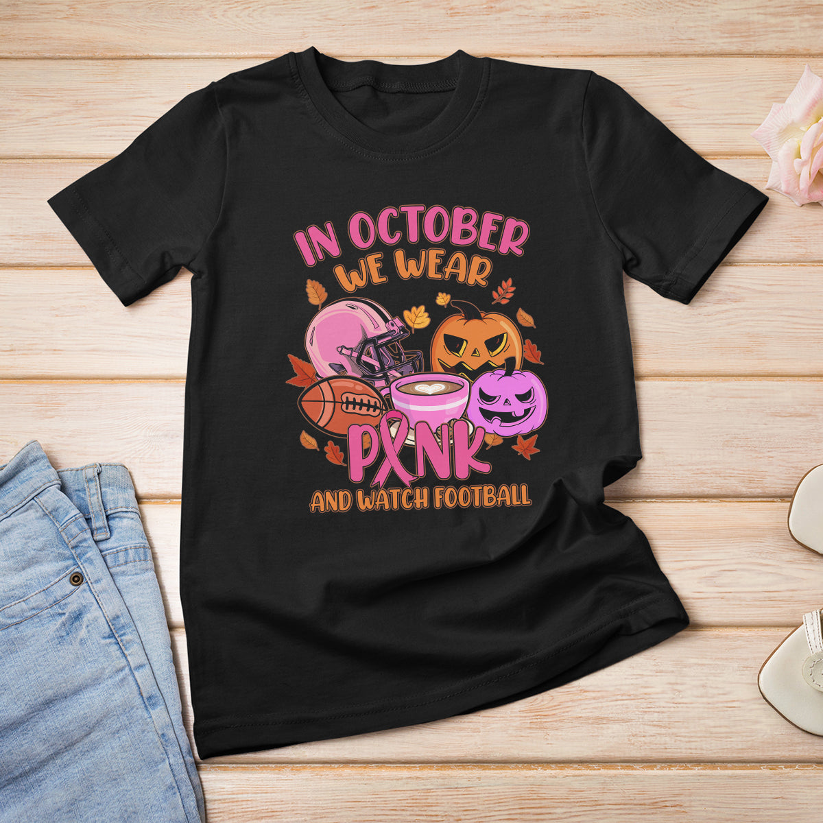 Breast Cancer Awareness T Shirt In October We Wear Pink And Watch Football Season Fall Vibe - Wonder Print Shop