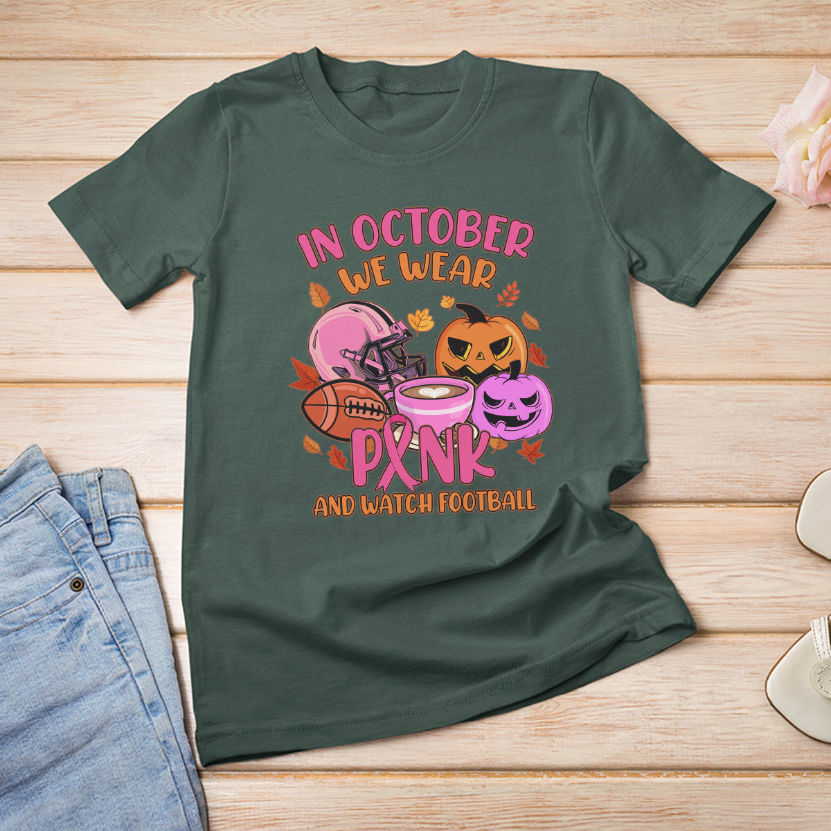Breast Cancer Awareness T Shirt In October We Wear Pink And Watch Football Season Fall Vibe - Wonder Print Shop