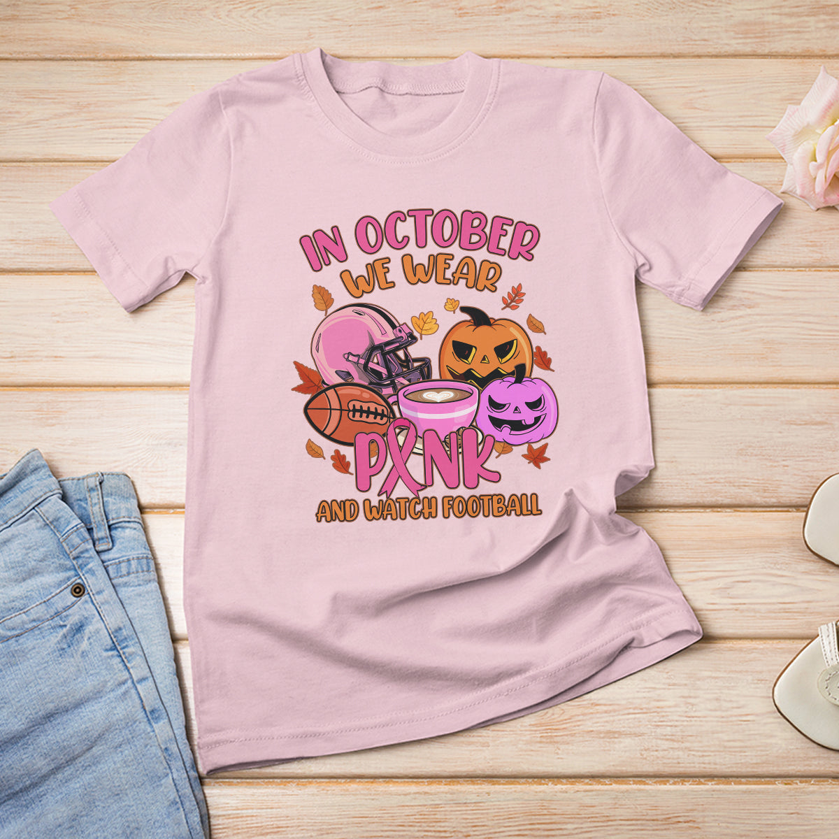 Breast Cancer Awareness T Shirt In October We Wear Pink And Watch Football Season Fall Vibe - Wonder Print Shop