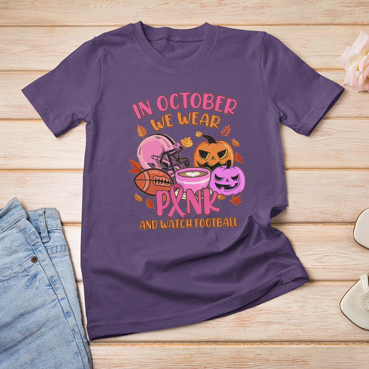 Breast Cancer Awareness T Shirt In October We Wear Pink And Watch Football Season Fall Vibe - Wonder Print Shop