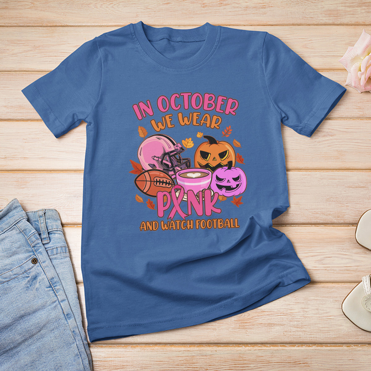 Breast Cancer Awareness T Shirt In October We Wear Pink And Watch Football Season Fall Vibe - Wonder Print Shop