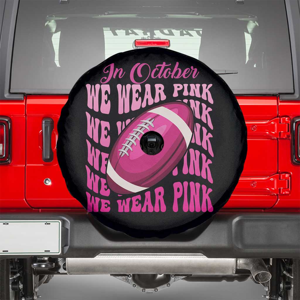 Breast Cancer Football Spare Tire Cover In October We Wear Pink Rugby Retro Groovy