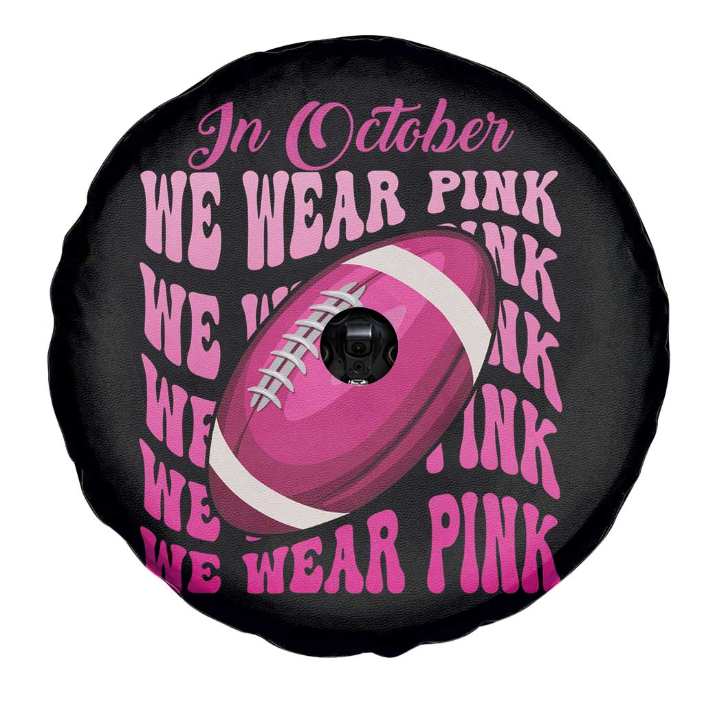 Breast Cancer Football Spare Tire Cover In October We Wear Pink Rugby Retro Groovy