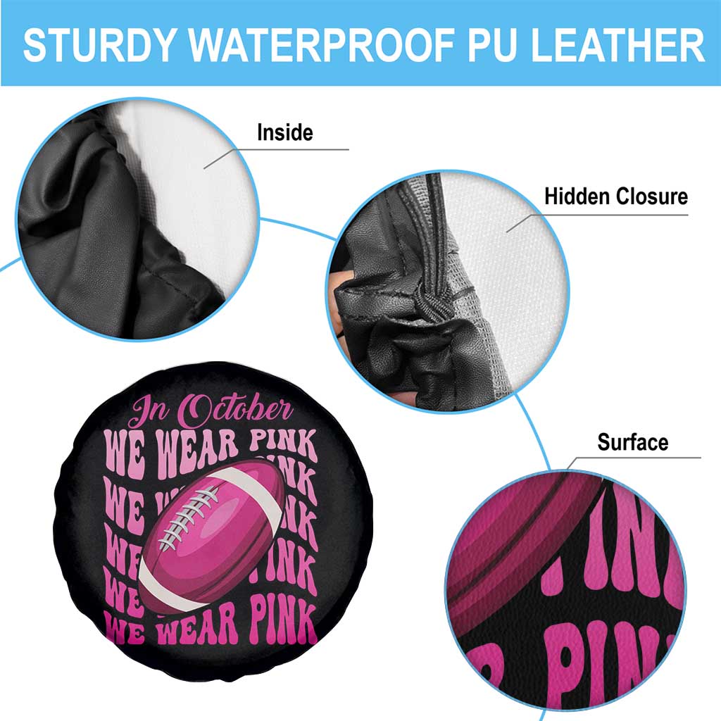Breast Cancer Football Spare Tire Cover In October We Wear Pink Rugby Retro Groovy