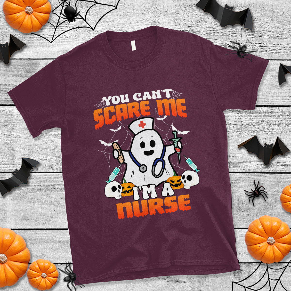 Halloween Nurse T Shirt You Can't Scare Me I'm A Nurse RN Boo Sheet Ghost - Wonder Print Shop
