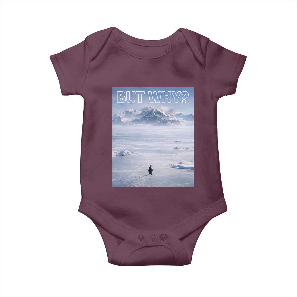 Funny Nihilist Penguin But Why Meme Baby Onesie Existential Arctic Scene Icy Wilderness Quiet Thinkers
