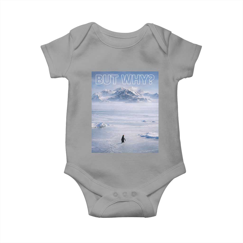 Funny Nihilist Penguin But Why Meme Baby Onesie Existential Arctic Scene Icy Wilderness Quiet Thinkers