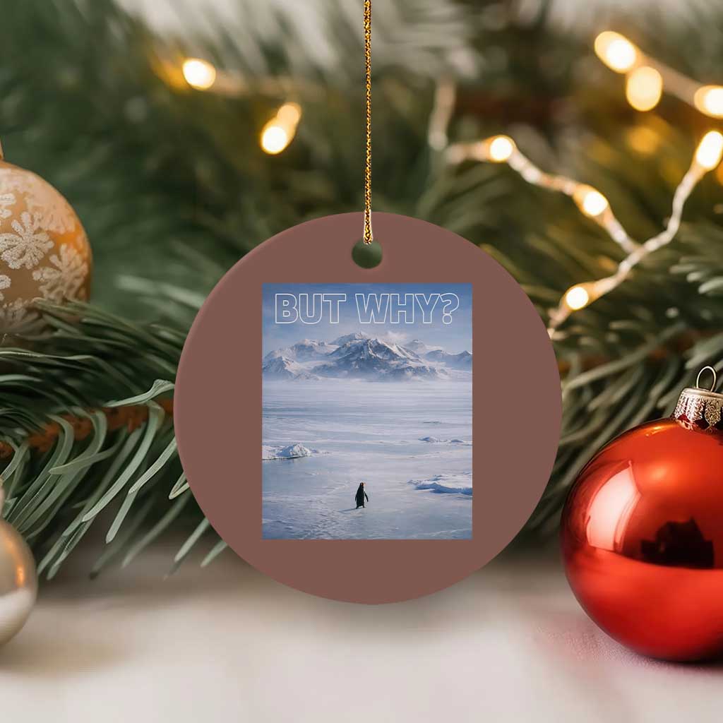 Funny Nihilist Penguin But Why Meme Ceramic Ornament Existential Arctic Scene Icy Wilderness Quiet Thinkers