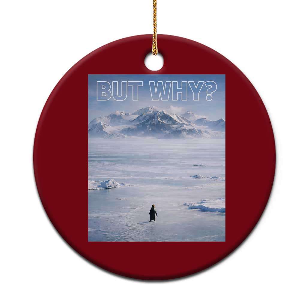 Funny Nihilist Penguin But Why Meme Ceramic Ornament Existential Arctic Scene Icy Wilderness Quiet Thinkers