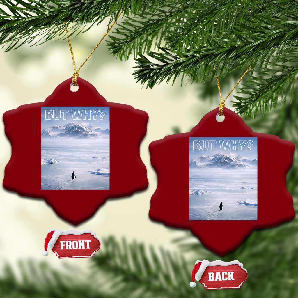 Funny Nihilist Penguin But Why Meme Ceramic Ornament Existential Arctic Scene Icy Wilderness Quiet Thinkers