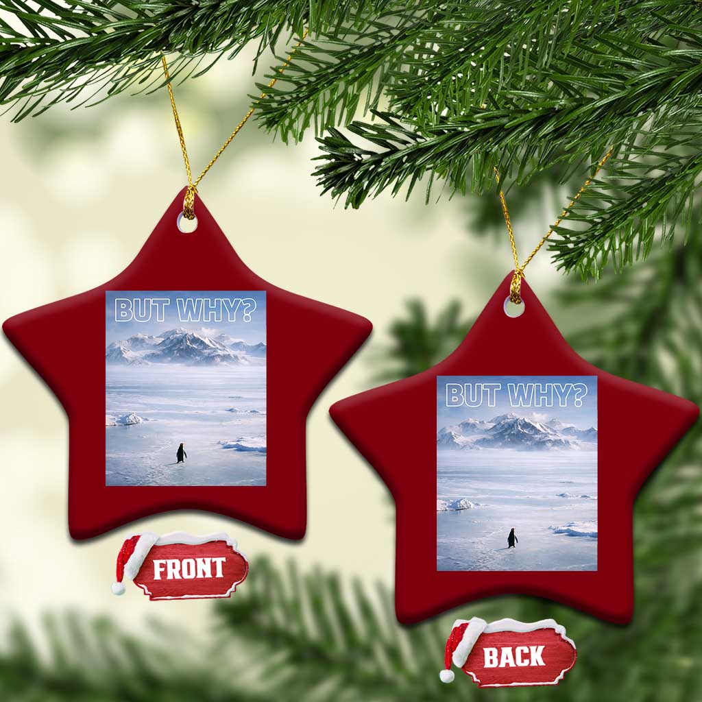 Funny Nihilist Penguin But Why Meme Ceramic Ornament Existential Arctic Scene Icy Wilderness Quiet Thinkers