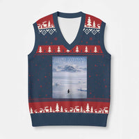 Funny Nihilist Penguin But Why Meme V-Neck Knit Sweater Vest Existential Arctic Scene Icy Wilderness Quiet Thinkers