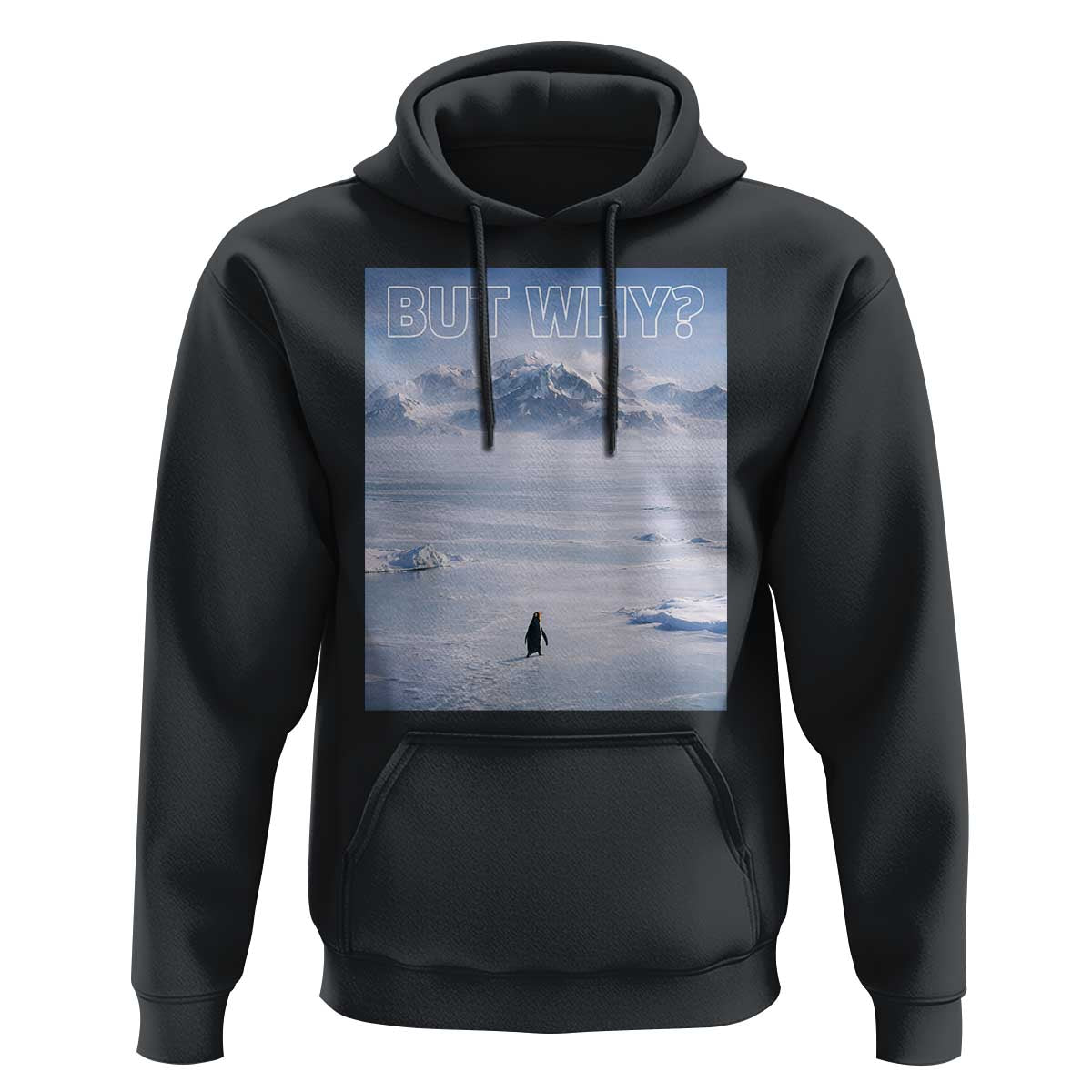 Funny Nihilist Penguin But Why Meme Hoodie Existential Arctic Scene Icy Wilderness Quiet Thinkers
