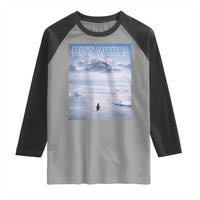 Funny Nihilist Penguin But Why Meme Raglan Shirt Existential Arctic Scene Icy Wilderness Quiet Thinkers