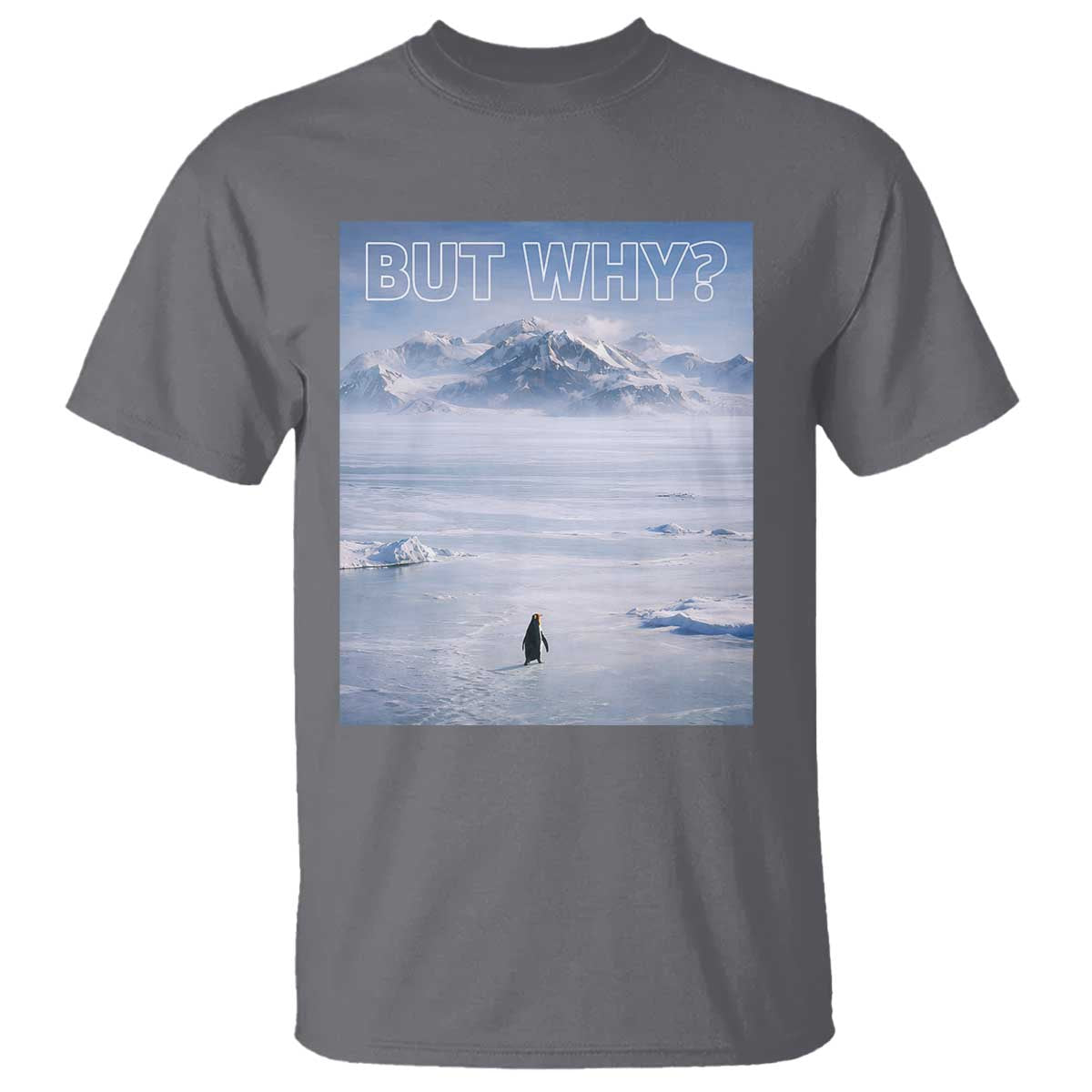 Funny Nihilist Penguin But Why Meme T Shirt Existential Arctic Scene Icy Wilderness Quiet Thinkers