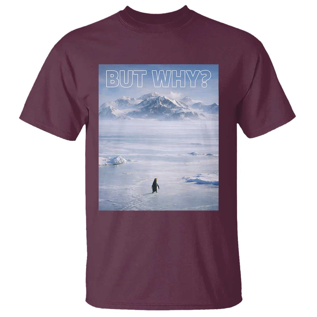 Funny Nihilist Penguin But Why Meme T Shirt Existential Arctic Scene Icy Wilderness Quiet Thinkers