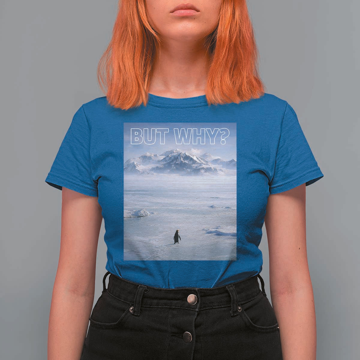 Funny Nihilist Penguin But Why Meme T Shirt For Women Existential Arctic Scene Icy Wilderness Quiet Thinkers