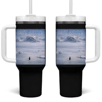 Funny Nihilist Penguin But Why Meme Tumbler With Handle Existential Arctic Scene Icy Wilderness Quiet Thinkers