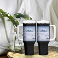 Funny Nihilist Penguin But Why Meme Tumbler With Handle Existential Arctic Scene Icy Wilderness Quiet Thinkers