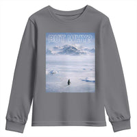 Funny Nihilist Penguin But Why Meme Youth Sweatshirt Existential Arctic Scene Icy Wilderness Quiet Thinkers