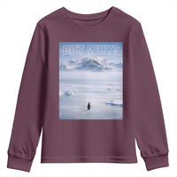Funny Nihilist Penguin But Why Meme Youth Sweatshirt Existential Arctic Scene Icy Wilderness Quiet Thinkers