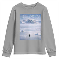 Funny Nihilist Penguin But Why Meme Youth Sweatshirt Existential Arctic Scene Icy Wilderness Quiet Thinkers
