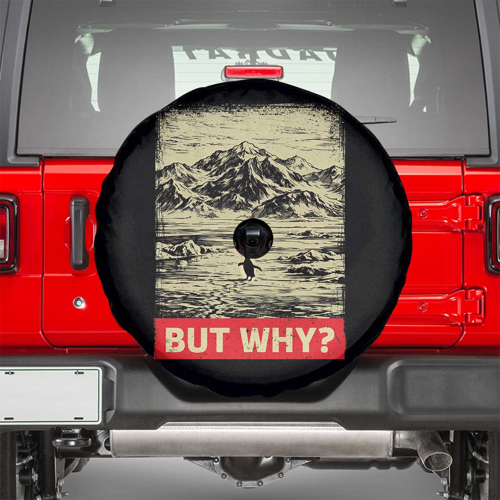 Retro Nihilist Penguin But Why Meme Spare Tire Cover Distressed Existential Moody Vintage Quiet Thinkers
