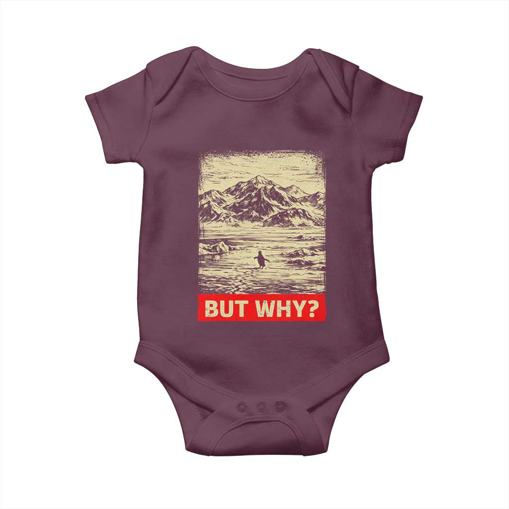 Retro Nihilist Penguin But Why Meme Baby Onesie Distressed Existential Moody Vintage Quiet Thinkers