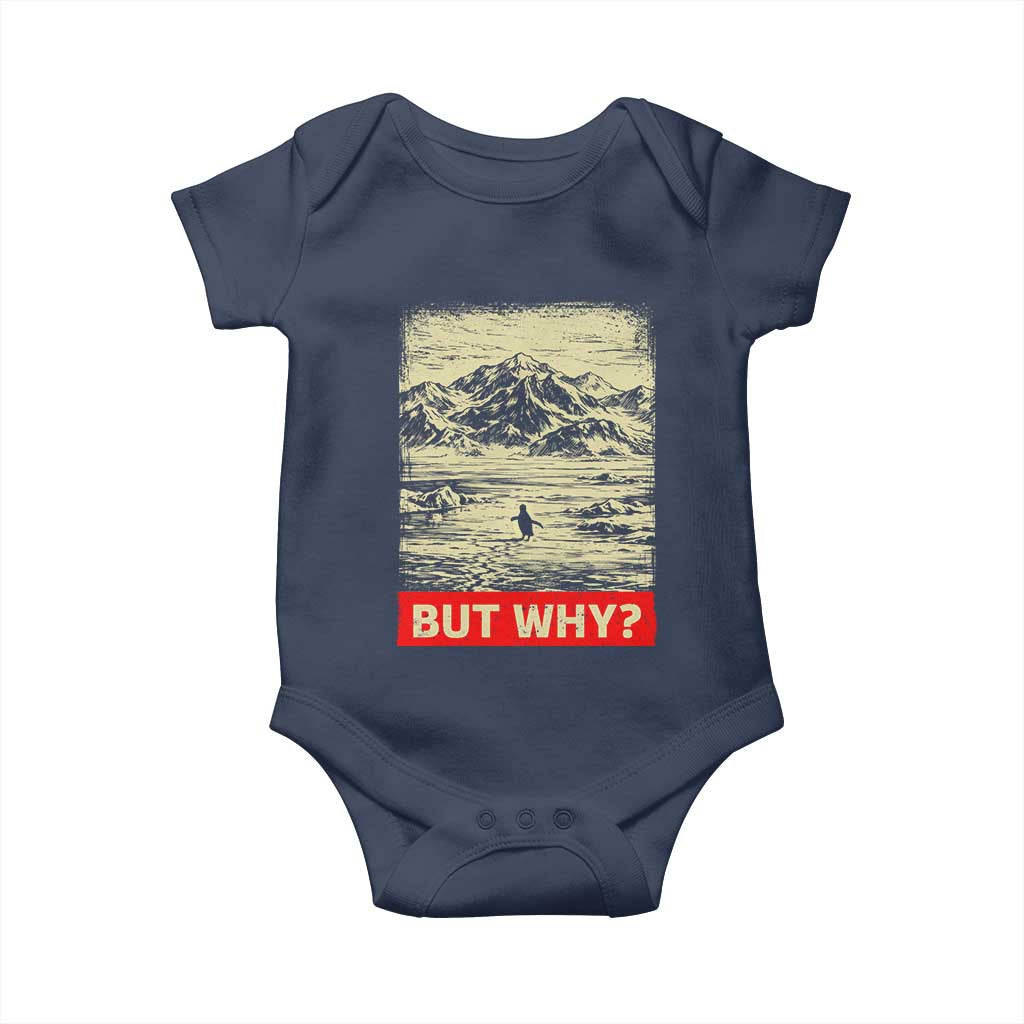 Retro Nihilist Penguin But Why Meme Baby Onesie Distressed Existential Moody Vintage Quiet Thinkers
