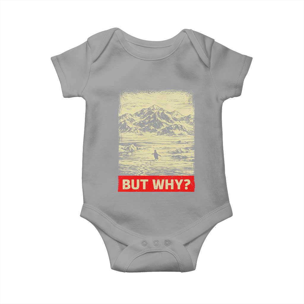 Retro Nihilist Penguin But Why Meme Baby Onesie Distressed Existential Moody Vintage Quiet Thinkers