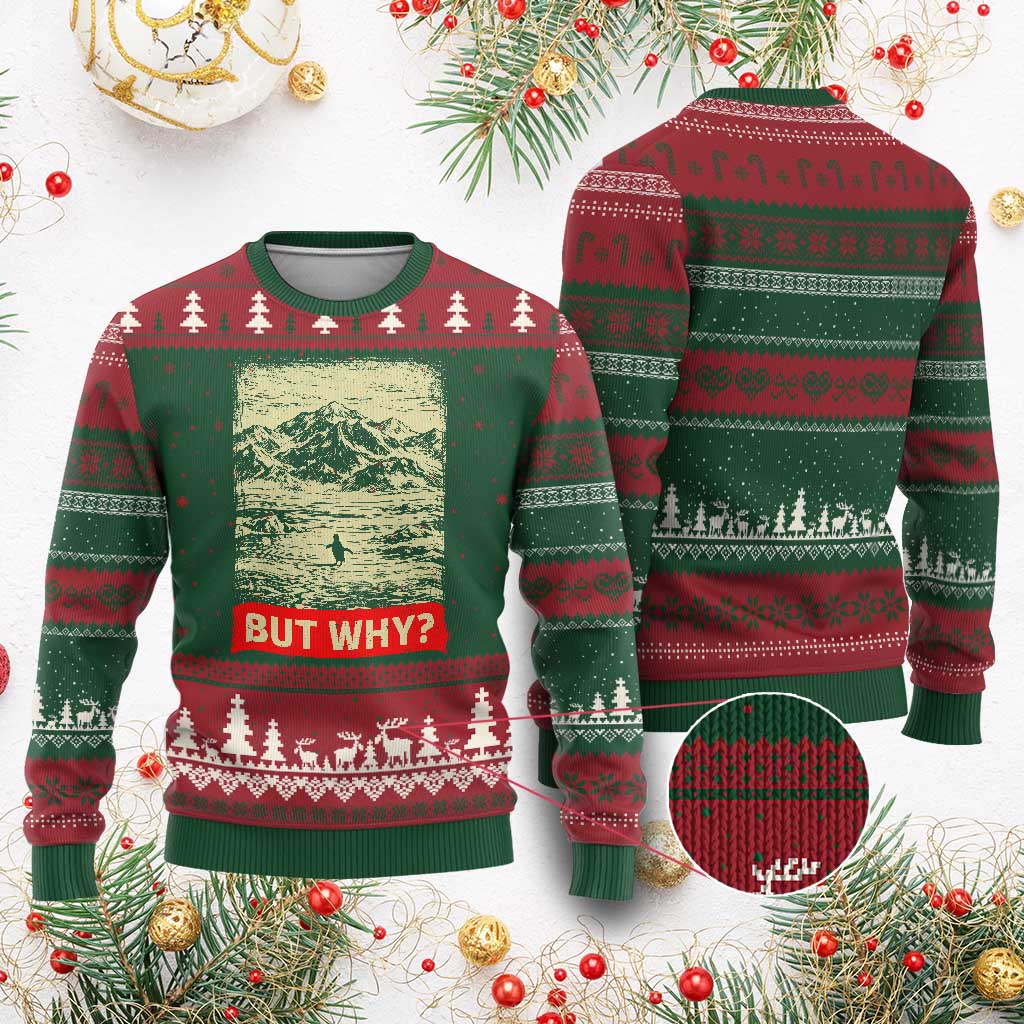 Retro Nihilist Penguin But Why Meme Ugly Christmas Sweater Distressed Existential Moody Vintage Quiet Thinkers