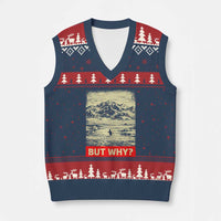 Retro Nihilist Penguin But Why Meme V-Neck Knit Sweater Vest Distressed Existential Moody Vintage Quiet Thinkers