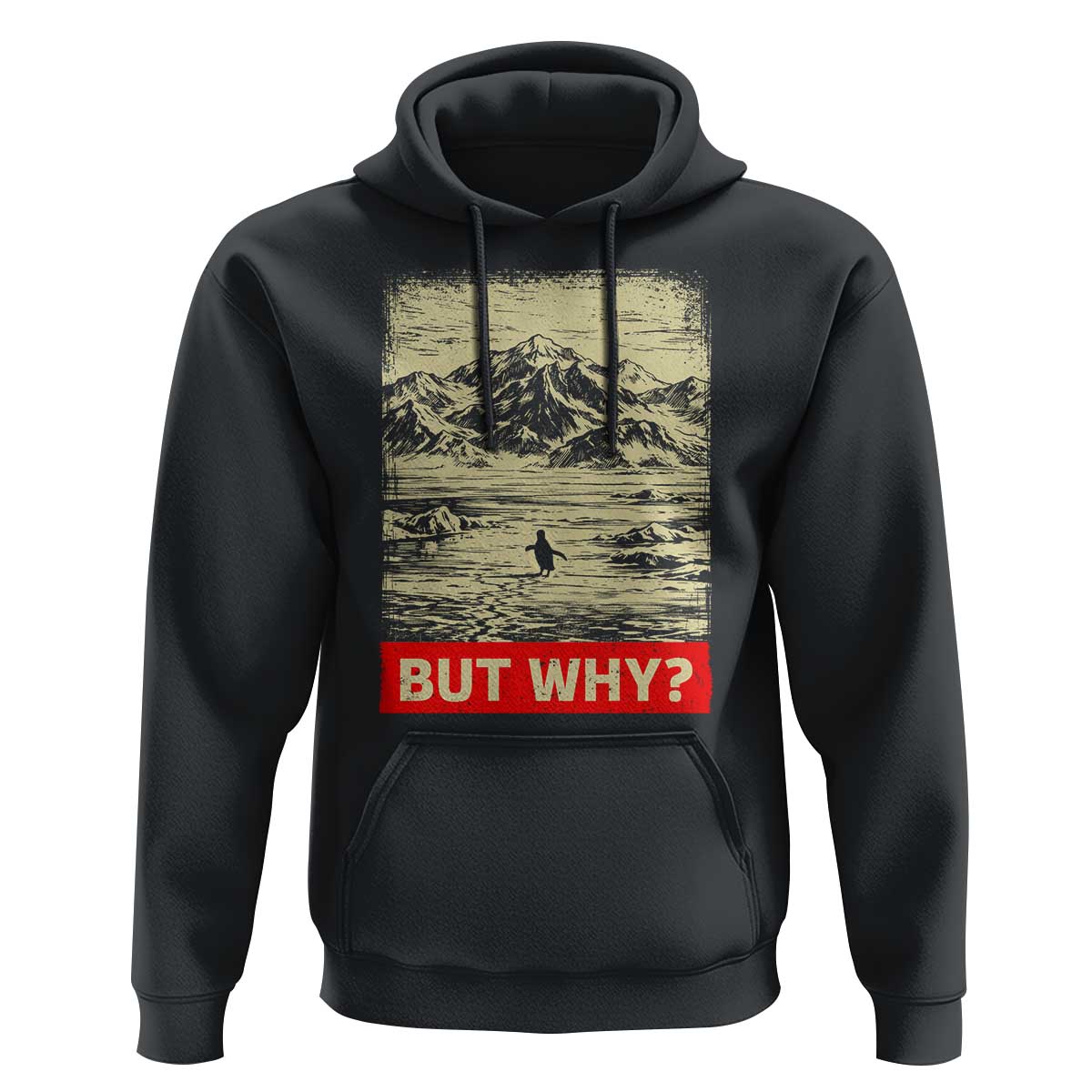 Retro Nihilist Penguin But Why Meme Hoodie Distressed Existential Moody Vintage Quiet Thinkers