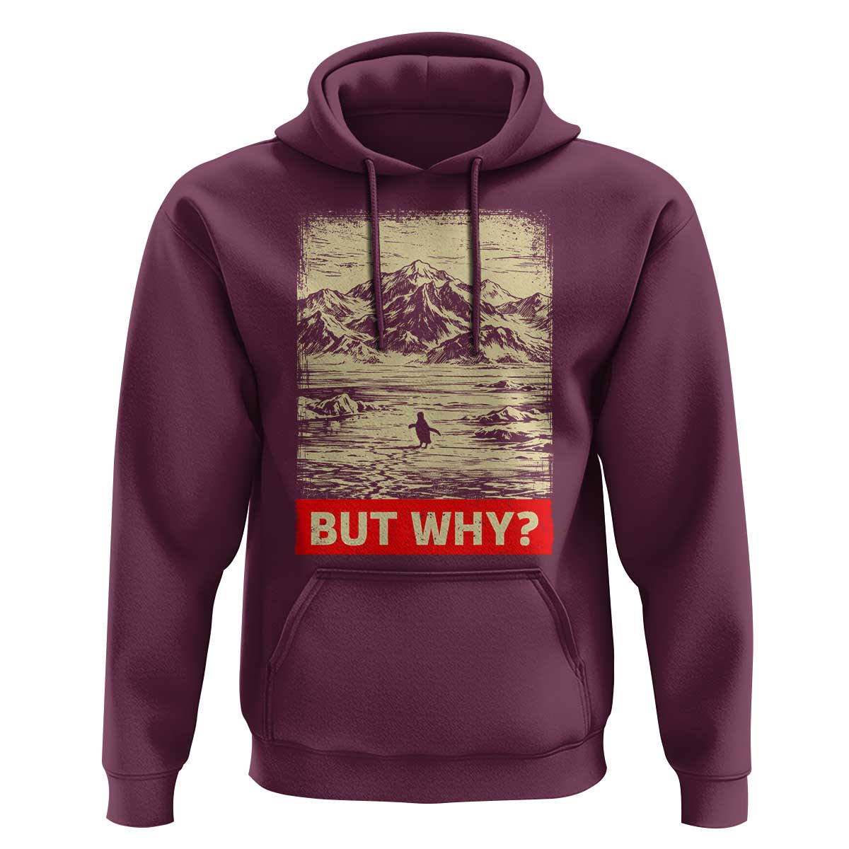 Retro Nihilist Penguin But Why Meme Hoodie Distressed Existential Moody Vintage Quiet Thinkers