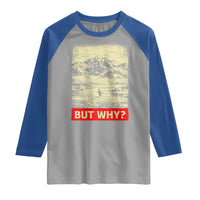 Retro Nihilist Penguin But Why Meme Raglan Shirt Distressed Existential Moody Vintage Quiet Thinkers