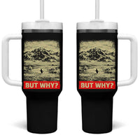 Retro Nihilist Penguin But Why Meme Tumbler With Handle Distressed Existential Moody Vintage Quiet Thinkers