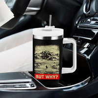 Retro Nihilist Penguin But Why Meme Tumbler With Handle Distressed Existential Moody Vintage Quiet Thinkers