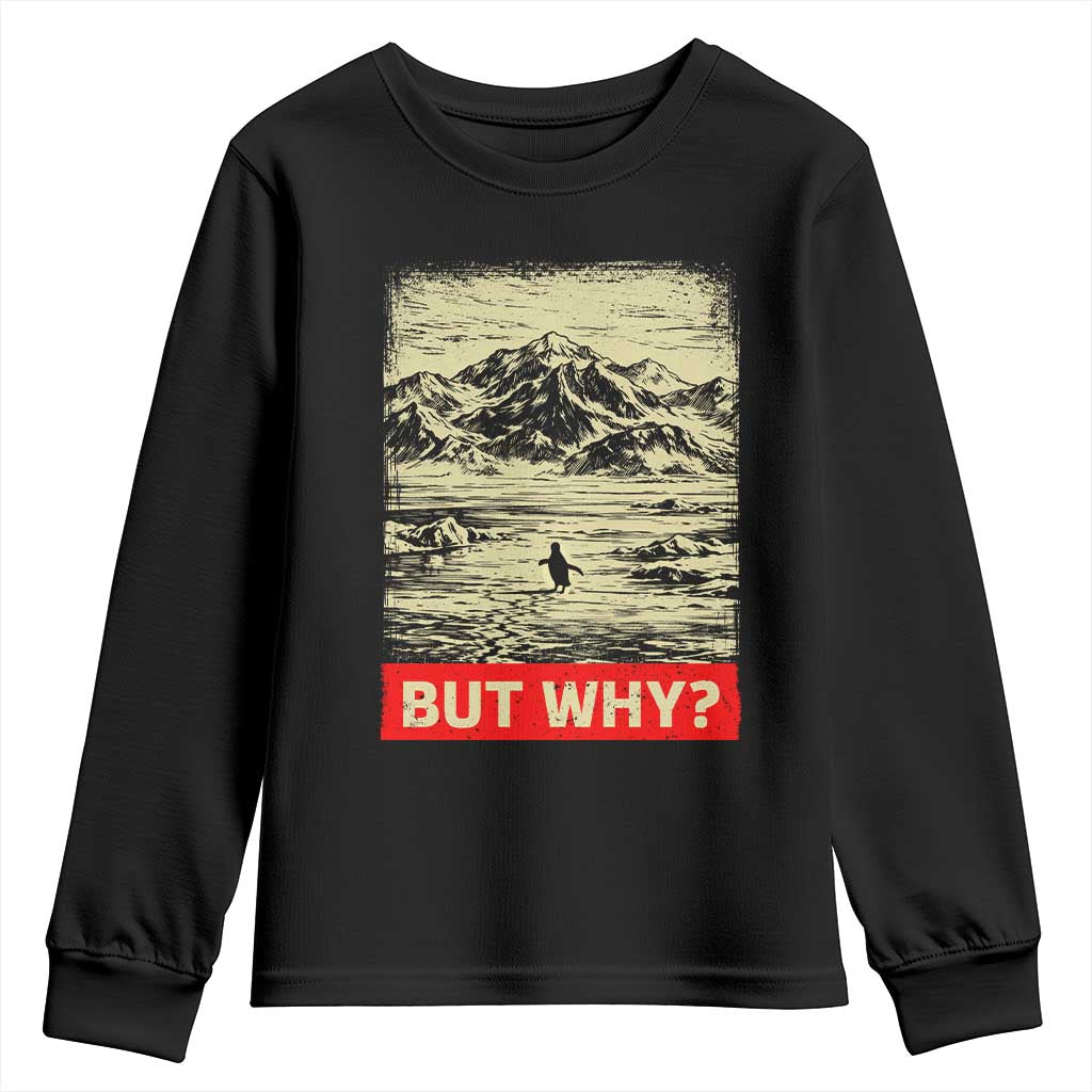 Retro Nihilist Penguin But Why Meme Youth Sweatshirt Distressed Existential Moody Vintage Quiet Thinkers