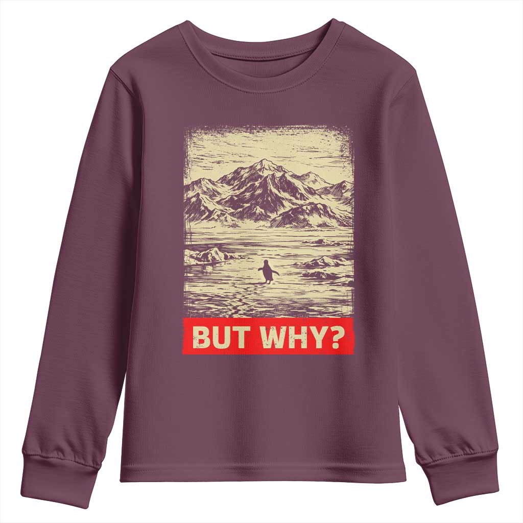 Retro Nihilist Penguin But Why Meme Youth Sweatshirt Distressed Existential Moody Vintage Quiet Thinkers