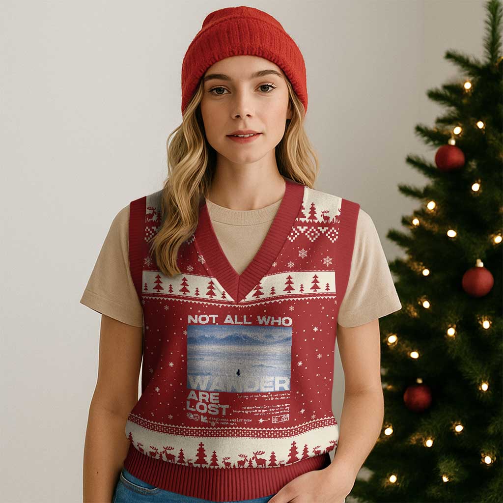 Not All Those Who Wander Are Lost Nihilist Penguin V-Neck Knit Sweater Vest Existential Deep Emotional Meme Deep Thinkers