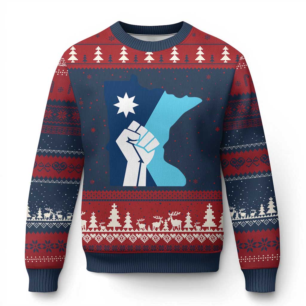 Minnesota Strong Fist Power Graphic Ugly Christmas Sweater Social Justice Solidarity
