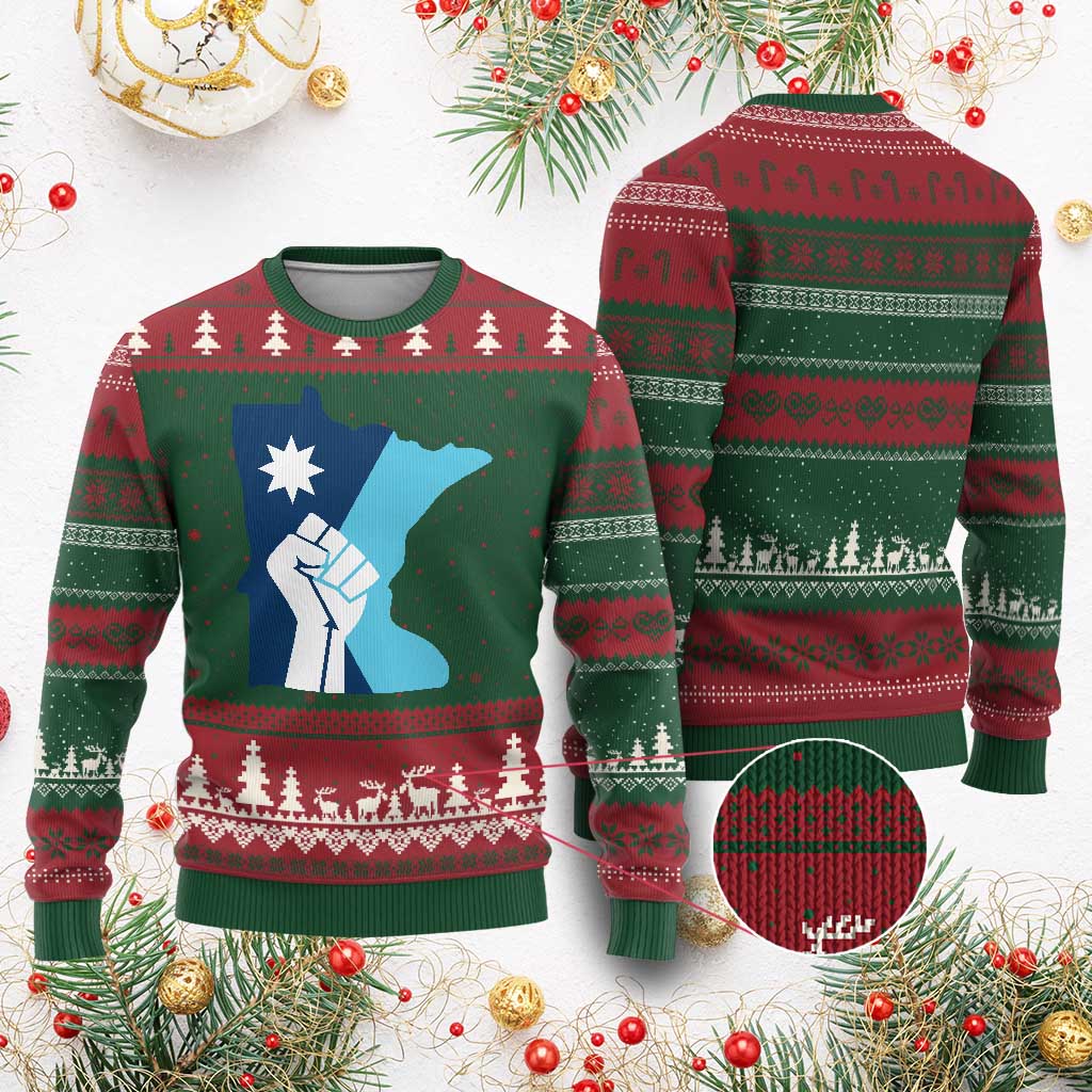 Minnesota Strong Fist Power Graphic Ugly Christmas Sweater Social Justice Solidarity