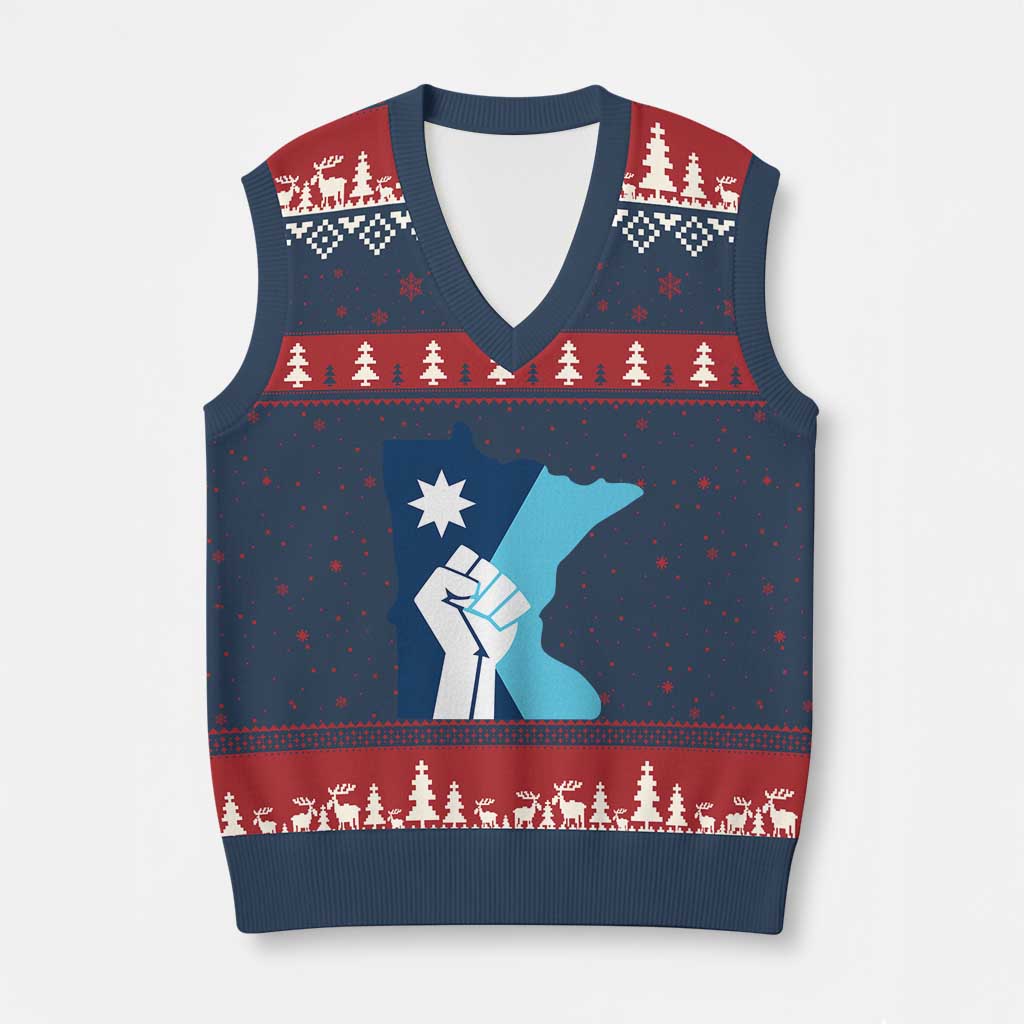 Minnesota Strong Fist Power Graphic V-Neck Knit Sweater Vest Social Justice Solidarity