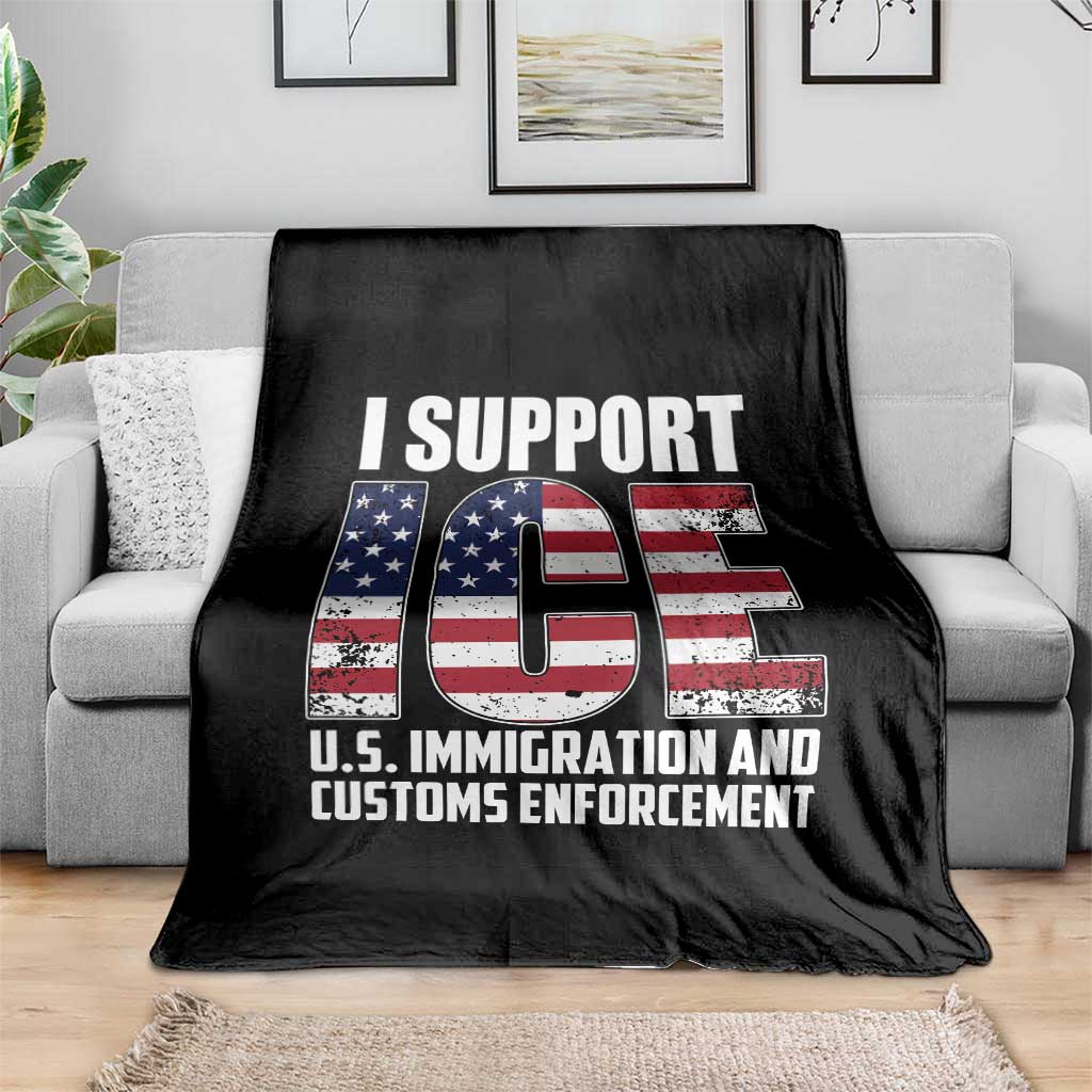 I Support ICE Patriotic Law Enforcement American Flag Throw Blanket
