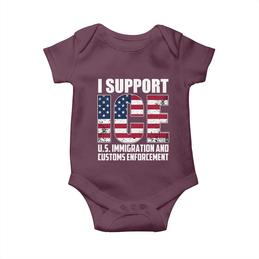 I Support ICE Patriotic Law Enforcement American Flag Baby Onesie