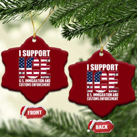 I Support ICE Patriotic Law Enforcement American Flag Ceramic Ornament